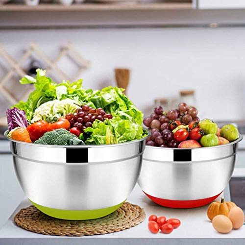 5 Pieces Stainless Steel Mixing Bowls Diameter Metal Nesting Bowls with Colorful Airtight Lids Non-Slip Bottoms