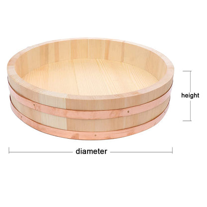 Wooden Hangiri 66cm: traditional sushi rice mixing tub, wooden with copper hoop, ideal for Japanese cuisine.