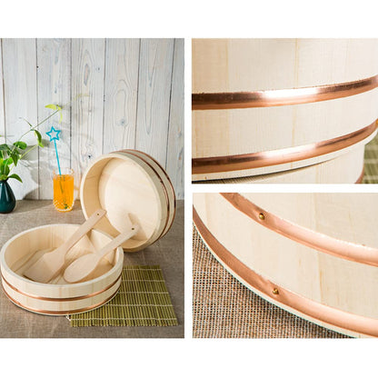 Wooden Hangiri 66cm: traditional sushi rice mixing tub, wooden with copper hoop, ideal for Japanese cuisine.