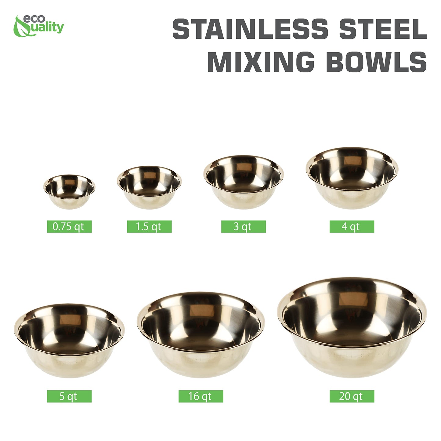 EcoQuality 16QT Bowl: large stainless steel mixing bowl, durable, perfect for baking and kitchen preparation.