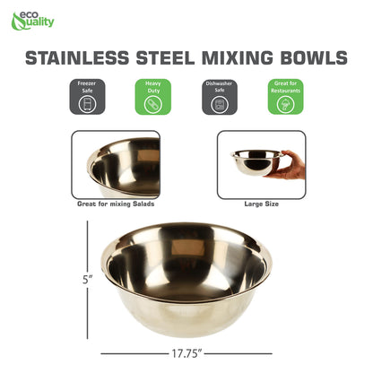 EcoQuality 16QT Bowl: large stainless steel mixing bowl, durable, perfect for baking and kitchen preparation.