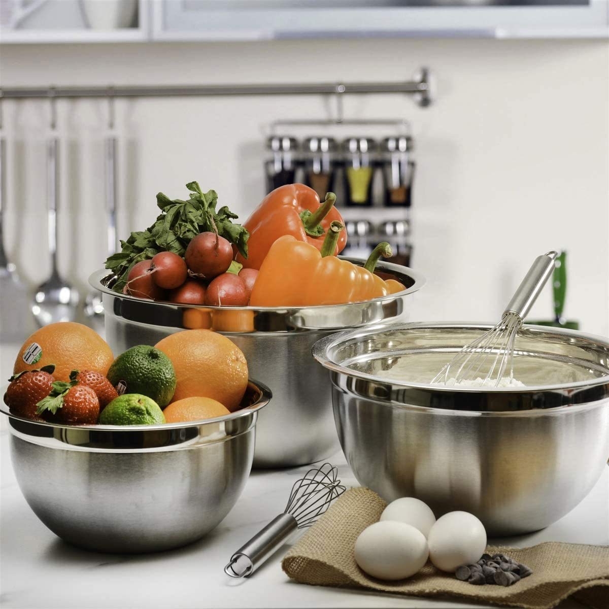 6Pcs Stainless Steel Bowls Set 1.5-5L Capacity Nesting Mixing Bowl Kitchen Cooking Salad Bowl Food Storage Container