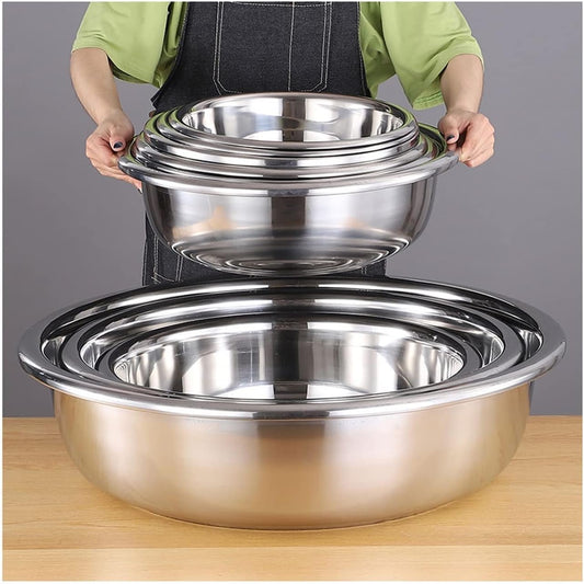 DJFKDYHPE 9-Piece Set: stainless steel bowls and trays, stackable design, suitable for cooking, baking, and serving.